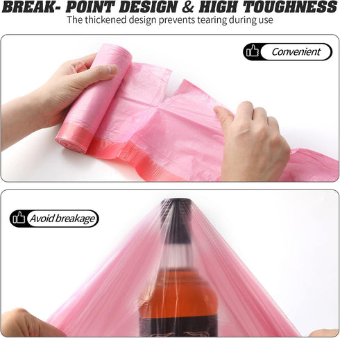 4 Gallon Drawstring Trash Bags, 120 Counts, 6 Rolls for Office, Bathroom, Kitchen, Pink