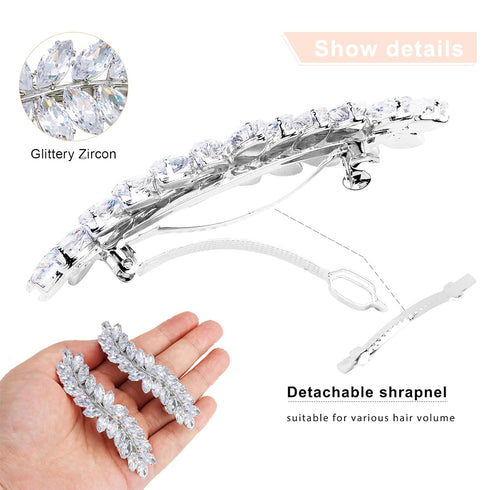 WHAVEL 2PCS Crystal Hair Barrettes for Women, Rhinestone Hair Clips French Barrette Wedding Accessories