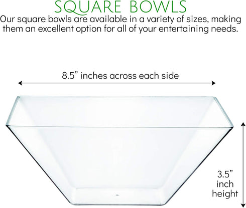 PLASTICPRO Disposable Square Plastic Medium Clear Serving Bowls Extra Heavy Duty for Party's Snack or Salad Bowl, Elegant Pack of 4 by PLASTICPRO