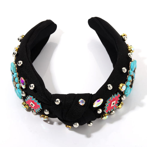 MOLOCH Western Headband for Women, Cowgirl Hat Stars Knotted Headband, Crystal Jeweled Hair Accessories