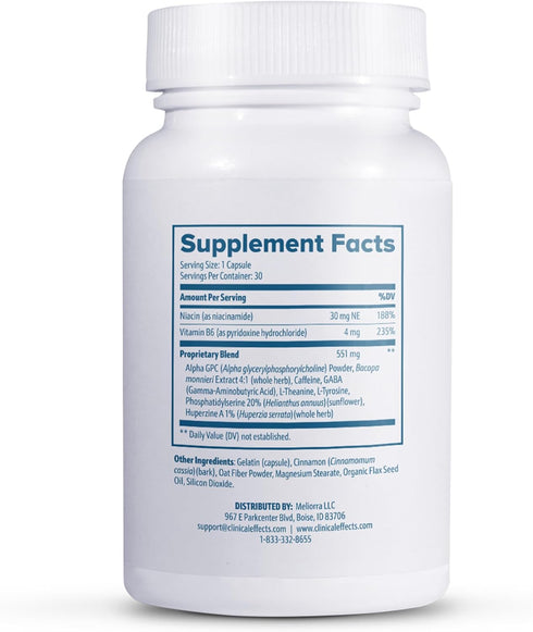 Clinical Effects Ideal Brain Dietary Supplement for Nootropic Focus and Memory Support, 30 Capsules