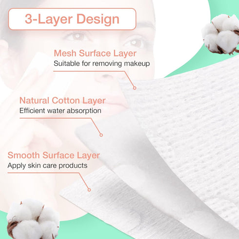 Noverlife 444PCS Makeup Cotton Pads, Natural Premium Square Cotton Puff for Gentle Makeup Removal