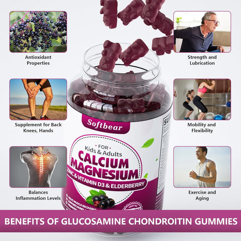 Extra Strength Glucosamine Chondroitin Gummies, Sugar Free, with MSM, Elderberry & Turmeric, Joint & Antioxidant