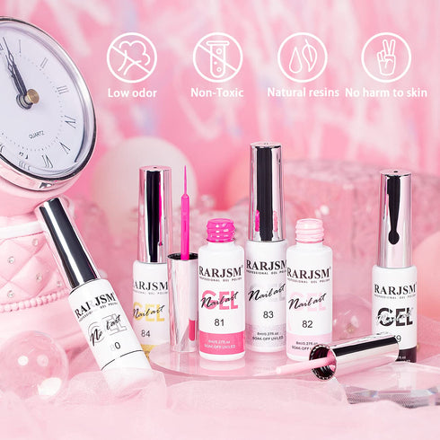 RARJSM Gel Liner Nail Art Polish Set of 6pcs, Popular Colors Black White Pink Rose Red Glitter Silver Gold, 8ml for DIY