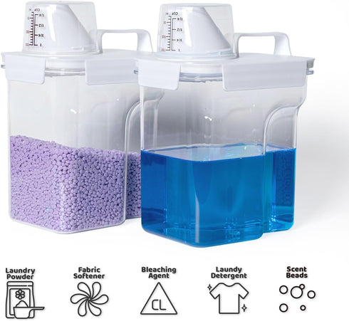 Laundry Detergent Container,2Pack -68oz Laundry Detergent Dispenser with 5 labels for Laundry Room, Laundry Scent Beads, Powder,Bleach,Soap,Fabric Softener Storage and Organization. by G2 GO2GETHER