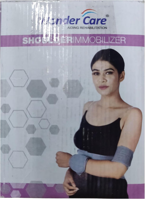 Wonder Care Left Right Shoulder Immobilizer Arm Sling Elastic Brace for Clavicle Dislocation, Black, Size 4