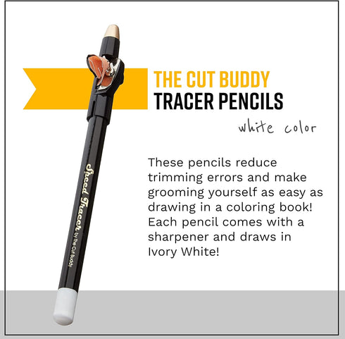 The Cut Buddy White Speed Tracer Barber Pencil 4 Pack | Outline Beard Before Trimming | Beard Pencil + Sharpener | For Shaping Tools, Guides, Hair Trimmer, Shaver by The Cut Buddy