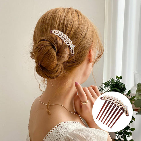 Honbay 2PCS 7 Teeth Hair Side Combs - Pearl Crystal Rhinestone Floral Twist Combs, Decorative Hair Accessories for Women