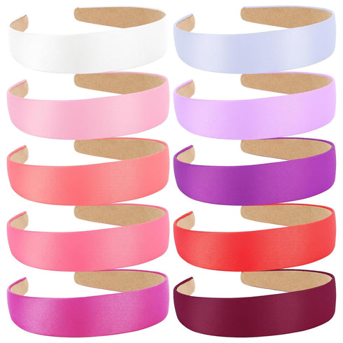 Wecoe 10pcs Satin Headbands, 1.3 Inch Wide Girls Red White Pink Purple Non Slip Fashion Hair Bands