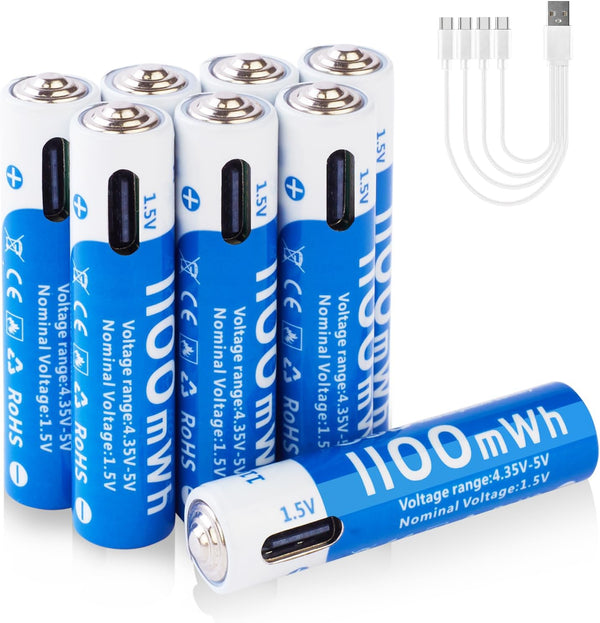 insziii Rechargeable AAA Lithium Batteries 8 Pack, USB C 1.5V 1100mWh High Capacity