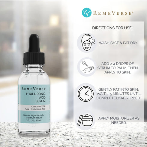 Hyaluronic Acid Serum 1 oz, 100% Pure Medical Grade Clinical Strength Hyaluronic Acid- Anti aging serum for your face, lips and décolleté. For dry skin and fine lines.