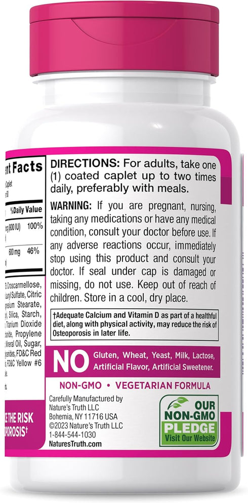 Calcium 600mg with Vitamin D3 | 60 Count | Vegetarian, Non-GMO, Gluten Free Calcium Carbonate Supplement