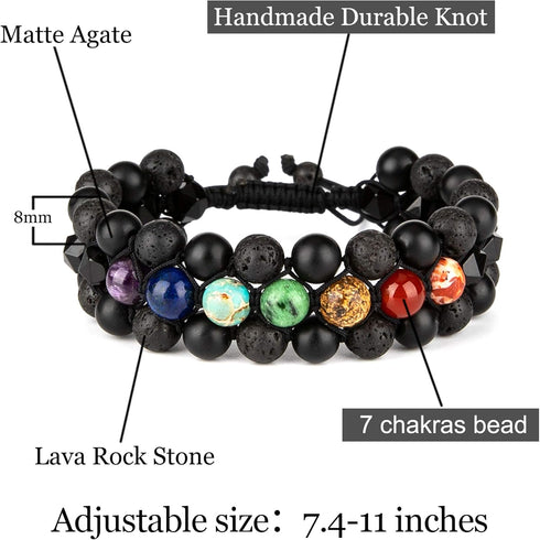 8mm Natural Lava Rock Stone Bracelets for Men - Healing Crystal Essential Oil Diffuser Beads Chakra Bracelet