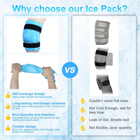 Relief Expert 20" XXXL Knee Ice Pack Wrap, Reusable Gel Ice Pack for Knee Injuries, Cold Compression Wrap After Surgery