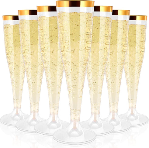 RAIHOMKIT 50 Pack Plastic Champagne Flutes Disposable, Gold Rim Champagne Glasses, 4.5 Oz