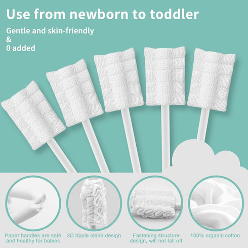 Infant Tongue Cleaner Skim Gauze 105PCS + 2 Finger Cot Baby Toothbrush with Box for Newborn Oral Care