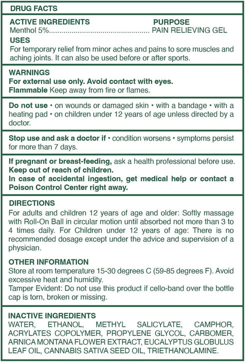Ross D’Elen Green Menthol Relief and Recovery Roll-On for Pain Relief