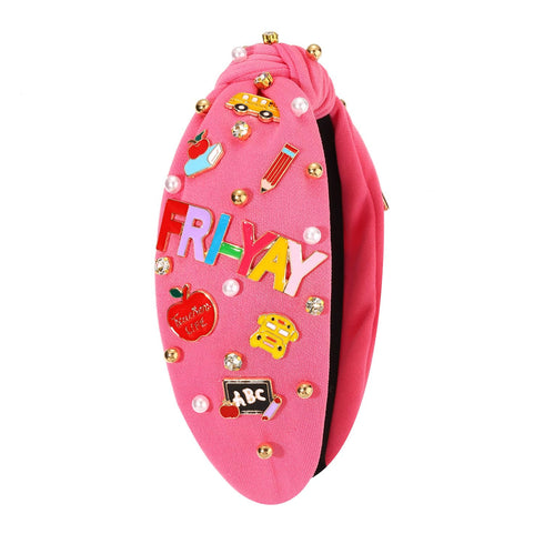 Teacher Headband for Women, MOLOCH FRI YAY Funny Pencil Beaded Blackboard Headband for School