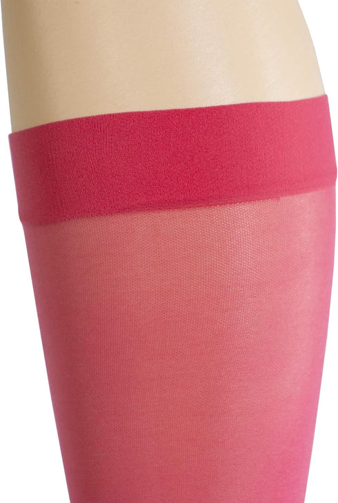 Truform Sheer Compression Stockings - 15-20 mmHg Women's Knee High Length, Open Toe, 20 Denier, Pink, 2X-Large