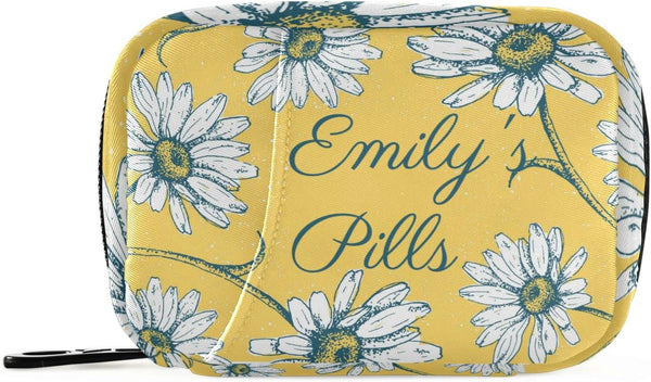Naanle Custom Pill Box 7 Day Pill Case Bag Daisy Flowers Personalized Name