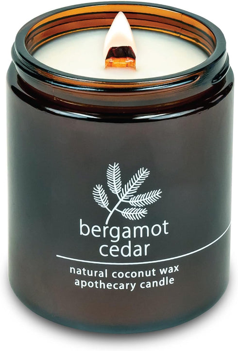 Hemlock Park Crackling Wood Wick Candle, Handcrafted with Natural Coconut Wax (8 oz, Bergamot Cedar)