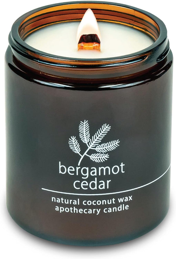 Hemlock Park Crackling Wood Wick Candle, Handcrafted with Natural Coconut Wax (8 oz, Bergamot Cedar)