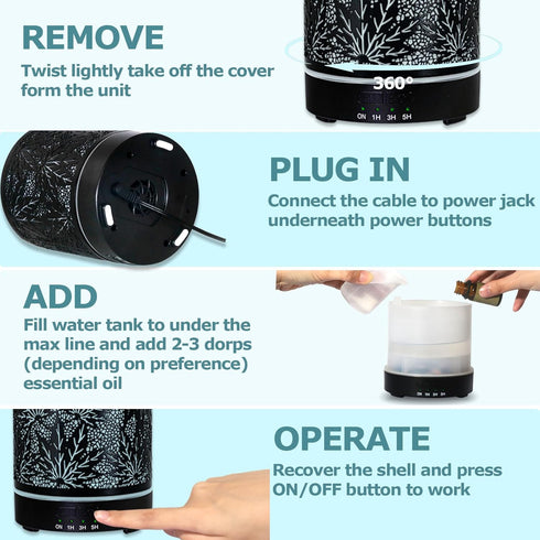 Office,300ML Essential Oil Diffuser Metal Aromatherapy Oil Diffusers for Large Room,Maple Leaf Pattern Ultrasonic Cool