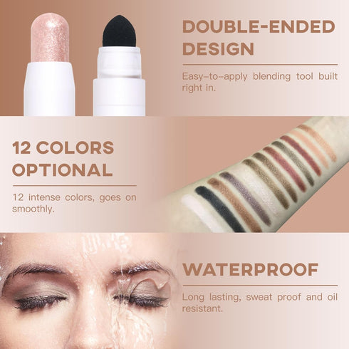 Cream Eye-Shadow Stick, Waterproof Cream Eyeshadow Pen, Rotatable Creamy Eye Shadow Pencil Crayon, Matte and Shimmer