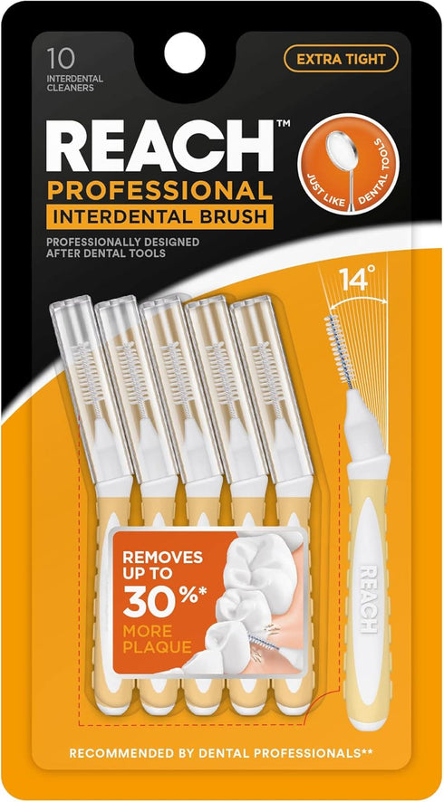 Reach Interdental Brush Cleaners, Extra Tight, 10 Count, Sensitive Gum Protection, Plaque Remover for Adults & Kids
