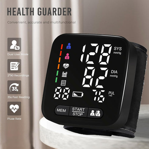 Tovendor Wrist Blood Pressure Monitor - Home Automatic Cuff with 2 AAA Battery & Portable Carrying Case, 2 * 90 Reading