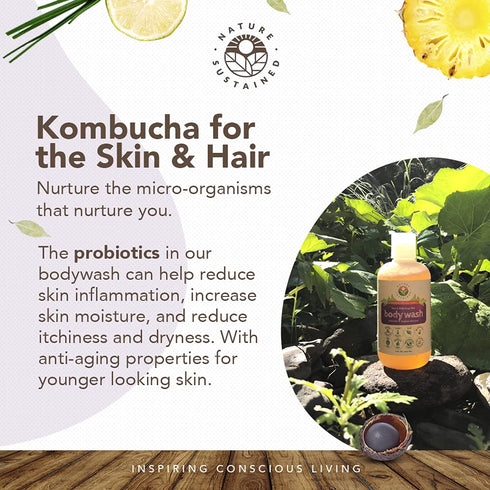 Lemongrass Organic Body Wash - All Natural Probiotic Soothing Skin Care Body Soap & Face Wash, 9 Oz