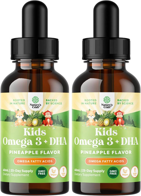 Liquid Omega 3 EPA DHA for Kids - Organic Vegan Supplement for Brain, Eye, Full Body Development, 50 Servings
