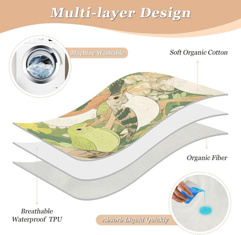 miaozhen Summer 52" 34" Cartoon Quail Bird Group Green Bed Underpads Waterproof Washable Bed Wetting Pad Changing Bed