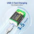KOOAQQ 6-Pack 9v 2 1 1300mAh 9 Rechargeable Batteries, USB-C Recharge with in Charging Cable, Volt Lithium Quare