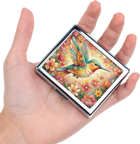 GYUTAE PARK 7 8 Hummingbird) Metal Weekly Pill Organizer, Day Pill Case with Compartments, Travel Pill Box for Purse
