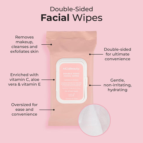 MCoBeauty Everyday Face Wipes 25 Pack, Double Sided, Travel-Friendly with Vitamin C, Aloe Vera, Vegan