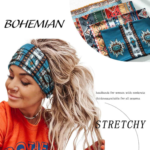 Olbye Boho Headbands - Women Wide Turban Elastic Nonslip Hair Scarfs for Workout and Yoga