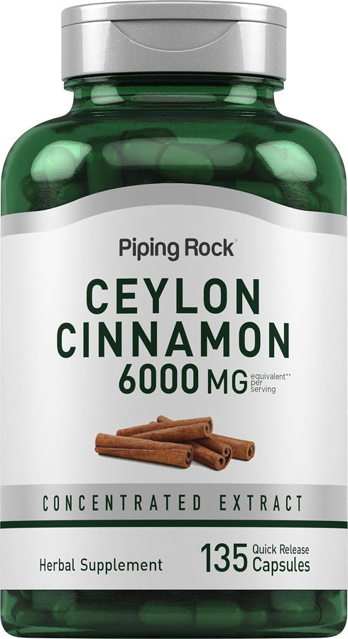 Piping Rock Ceylon Cinnamon Capsules 6000mg - 135 Count Herbal Extract Supplement - Non-GMO, Gluten Free for Health