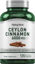 Piping Rock Ceylon Cinnamon Capsules 6000mg - 135 Count Herbal Extract Supplement - Non-GMO, Gluten Free for Health