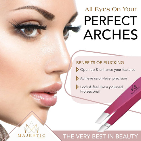 Majestic Bombay Fine Point + Slant Tweezers for Women and Men, Precision Tweezers for Hair Removal