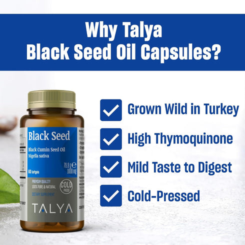 Black Seed Oil Softgel, High Thymoquinone - Immune Support, Digestive Health, Brain Function, Joint Mobility
