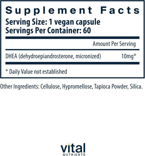 Vital Nutrients DHEA 10mg | Vegan Micronized DHEA Supplement for Women & Men | Supports Hormone Balance & Healthy