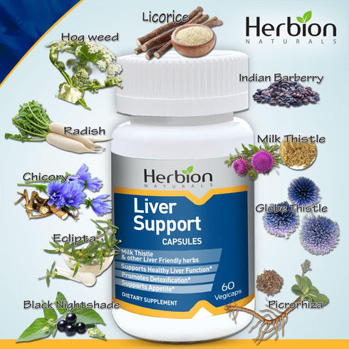 Herbion Naturals Liver Support Herbal Blend with Milk Thistle, 60 Vegicaps, Promotes Detoxification