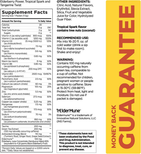 Pureboost Immune Clean Energy Drink Mix, Immunity Supplement with Elderberry, 30 Count
