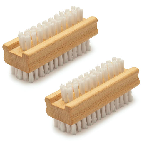 Konex Non-Slip Wooden Two-Sided Hand and Nail Brush, Heavy Duty Fingernail Cleaning Brush (2 Pack)