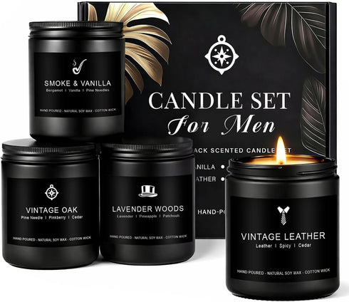 MKCLDE Candles for Men Gift Set, 4 Pack Masculine Scented Soy Candles for