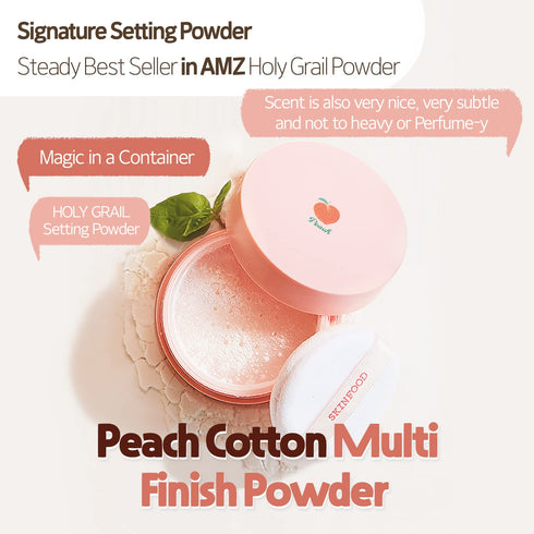 SKINFOOD Peach Cotton Multi Finish Powder 5g - Korean Peach Extract & Calamin Sebum Control Face Powder for Oily Skin