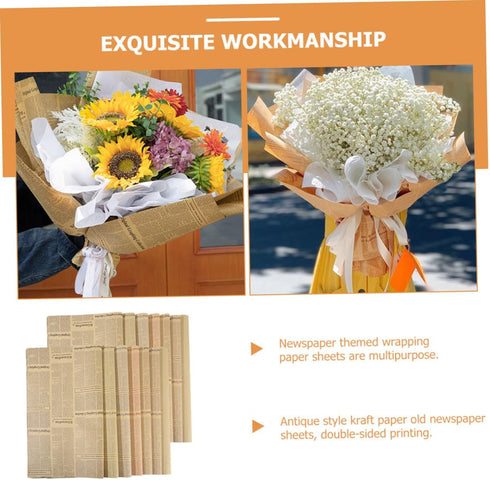 VERDANVERSE 20 Packaging Vintage Style Sunflower Newspaper Flower Bouquet Wrapping Paper, Sheets Old Newspaper Craft