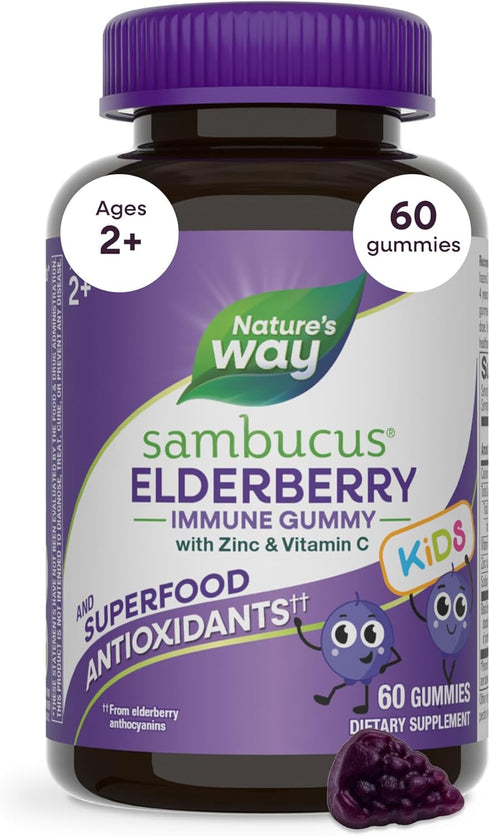 Natures Way Sambucus Kids Elderberry Immune Gummies with Black Elderberry Extract, Daily