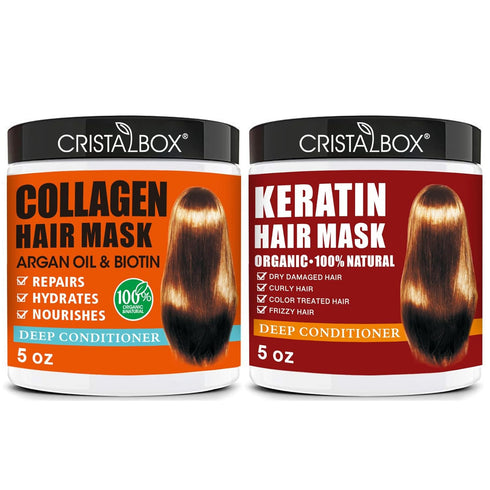 2 Pack Collagen Hair Mask & Keratin Hair Mask - Deep Conditioner Treatment for Dry Damaged Hair